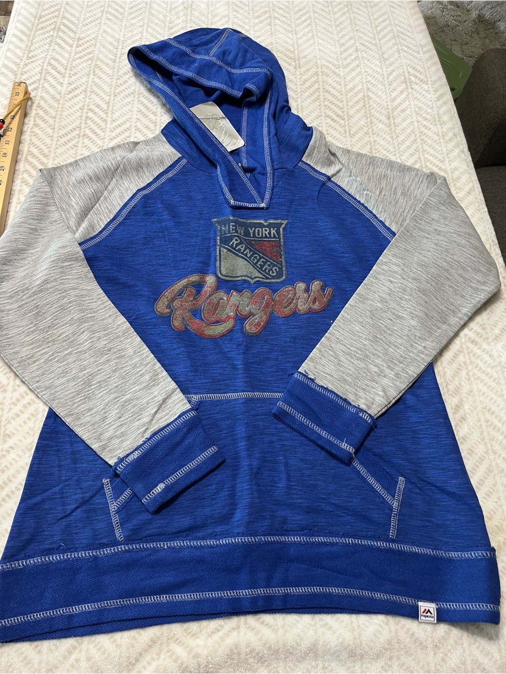 Majestic Royal Blue & Heather Gray New York Rangers Hooded Medium hoodie